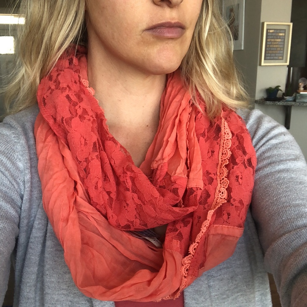 Francesca’s Coral Infinity Lace Scarf